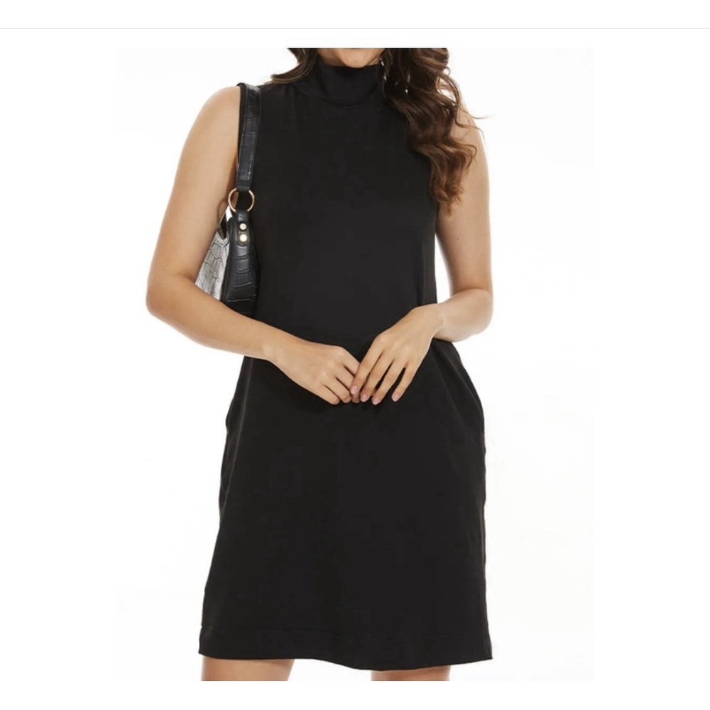 Spanx AirEssentials Sleeveless Mock Neck Dress Classic Very Black 1X Pockets